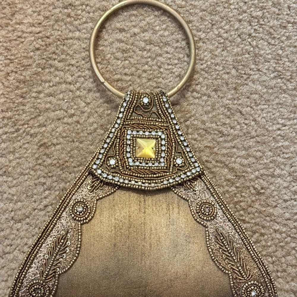 Gold Beaded Handbag with Ring Handle